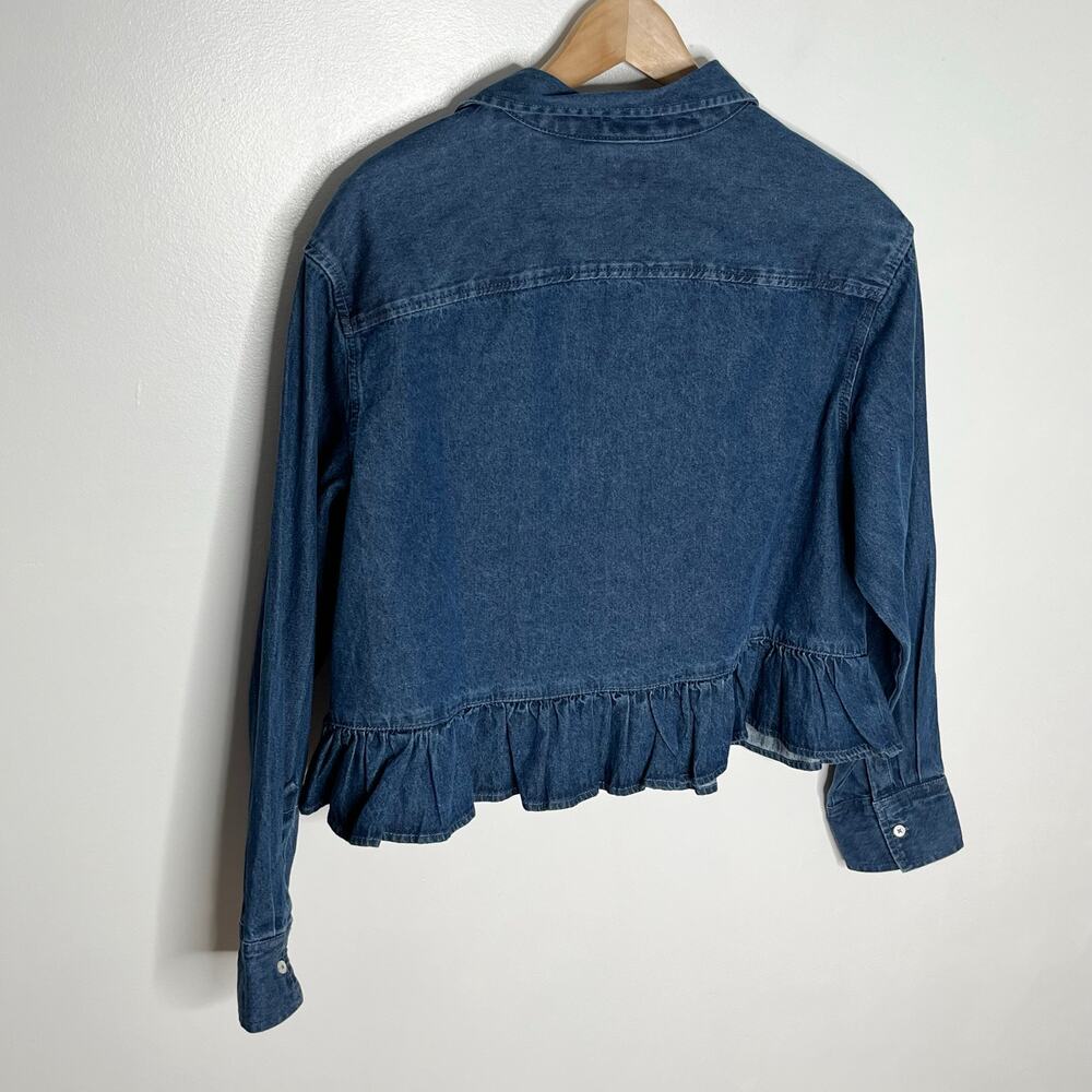 Gap Long Sleeve Poplin Peplum Top Womens Small Blue Cropped Ruffle Cotton 2025 - Picture 8 of 11